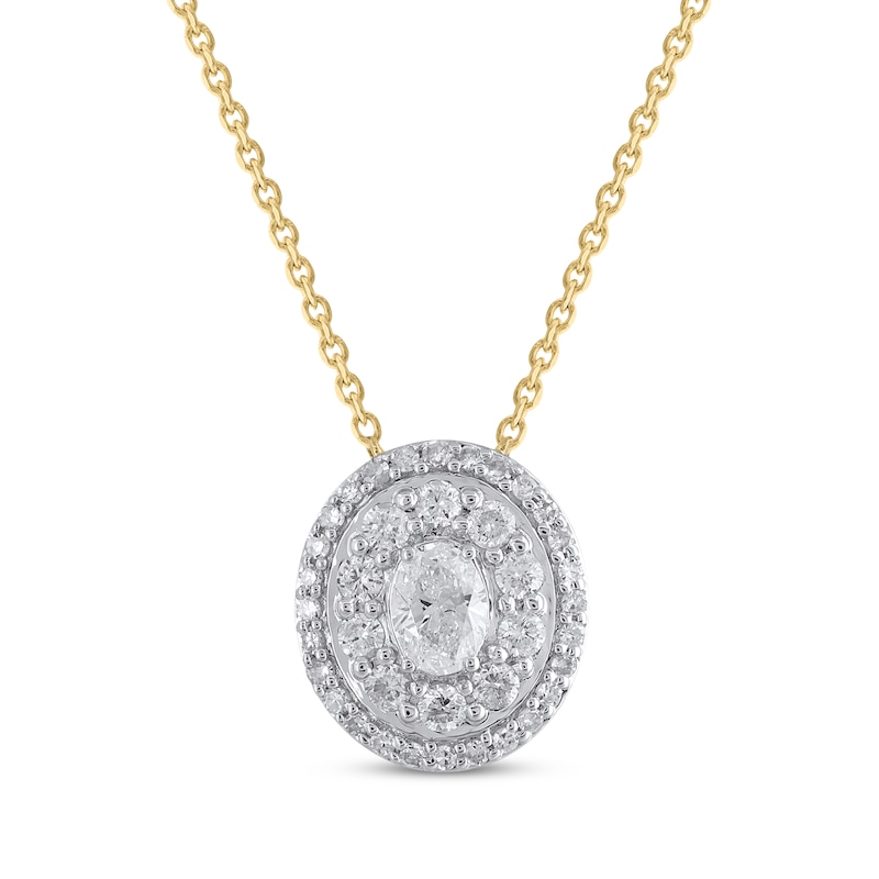 Main Image 1 of Oval-Cut Diamond Double Halo Necklace 1/2 ct tw 10K Yellow Gold 18&quot;