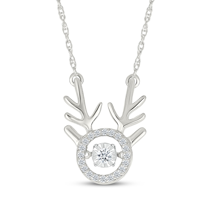 Main Image 1 of Diamond Reindeer Antler Halo Necklace 1/10 ct tw Sterling Silver