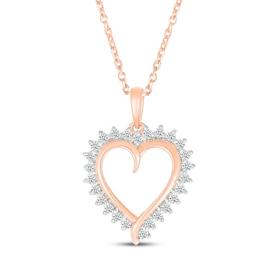 Diamond Heart Outline Necklace 1/4 ct tw 10K Rose Gold 18"