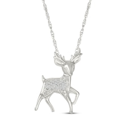 Diamond Reindeer Necklace 1/15 ct tw Sterling Silver 18&quot;