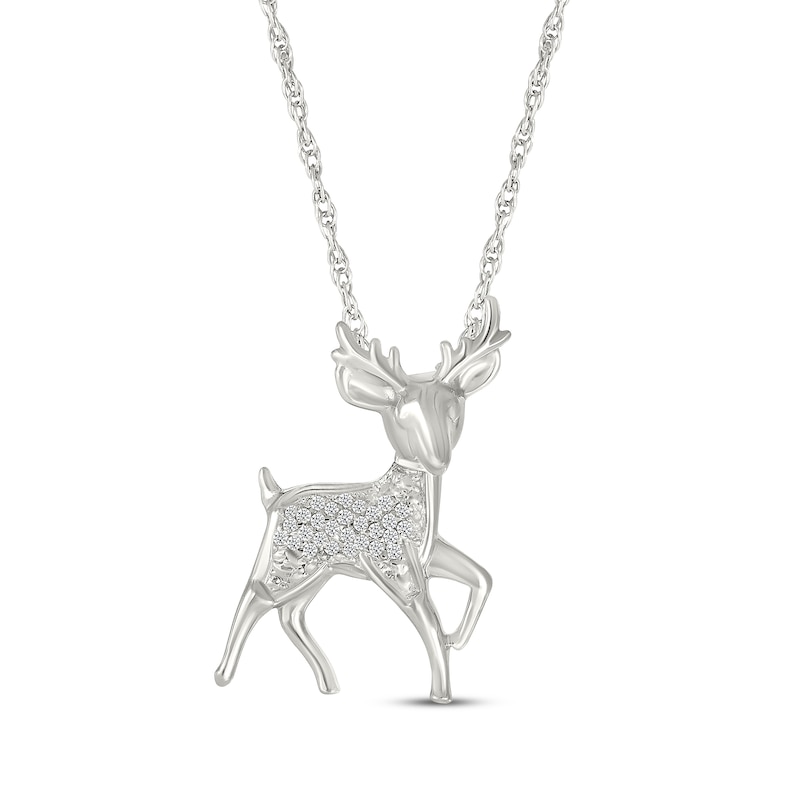 Main Image 1 of Diamond Reindeer Necklace 1/15 ct tw Sterling Silver 18&quot;