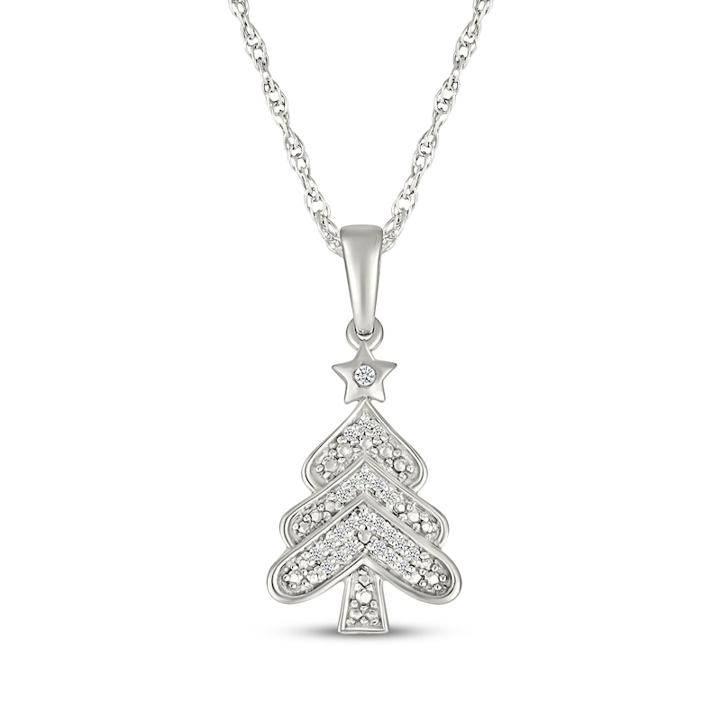 Diamond Christmas Tree Necklace 1/20 ct tw Sterling Silver 18"