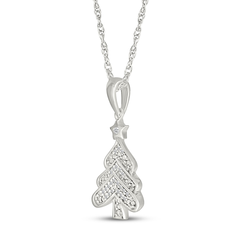 Diamond Christmas Tree Necklace 1/20 ct tw Sterling Silver 18"