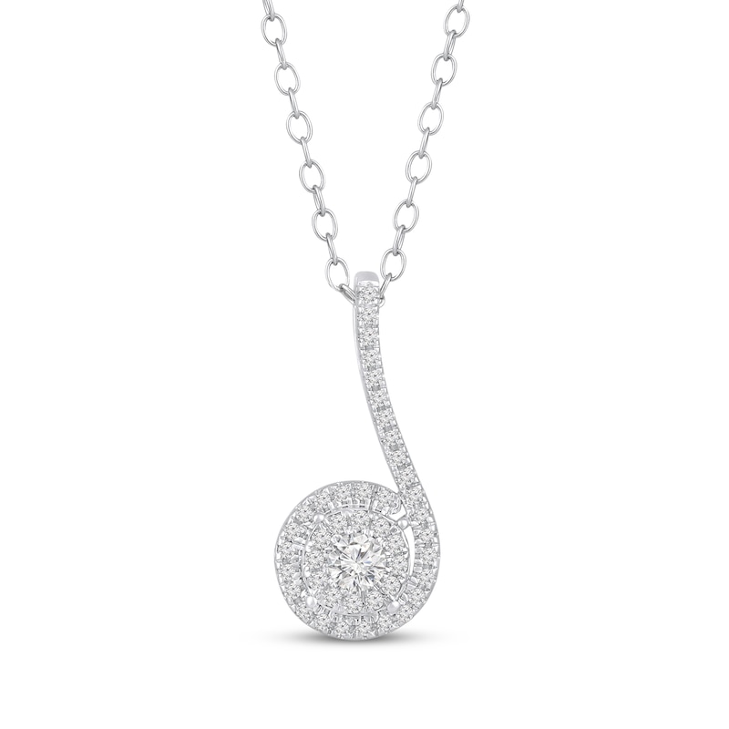 Main Image 1 of Multi-Diamond Swirl Drop Necklace 1/3 ct tw 10K White Gold 18&quot;