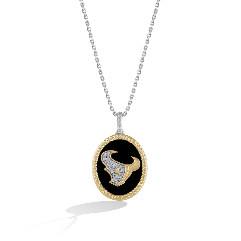 True Fans Houston Texans 1/15 CT. T.W. Diamond and Oval Black Onyx Necklace in Sterling Silver and 10K Yellow Gold