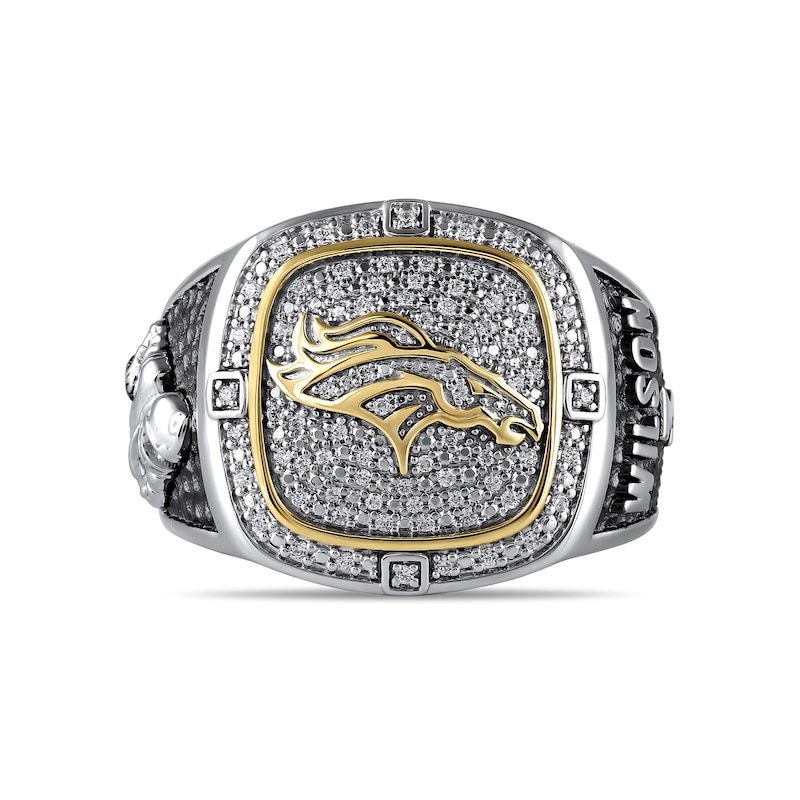 Main Image 1 of True Fans Player's Association Sterling Silver & 10K Yellow Gold Ring showcasing Russell Wilson of the Denver Broncos