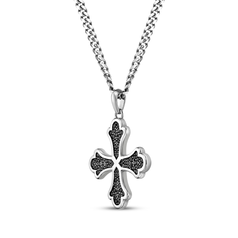 Main Image 2 of Men's Black Spinel Greek Cross Necklace Sterling Silver 24&quot;