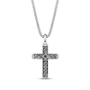 Thumbnail Image 1 of Men's Black Spinel Patterned Cross Necklace Sterling Silver 24&quot;