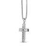 Thumbnail Image 2 of Men's Black Spinel Patterned Cross Necklace Sterling Silver 24&quot;