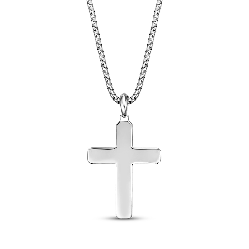 Main Image 3 of Men's Black Spinel Patterned Cross Necklace Sterling Silver 24&quot;