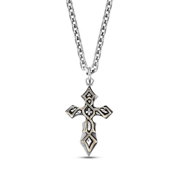 Men's Cross Necklace Sterling Silver & 14K Yellow Gold Plating 24&quot;