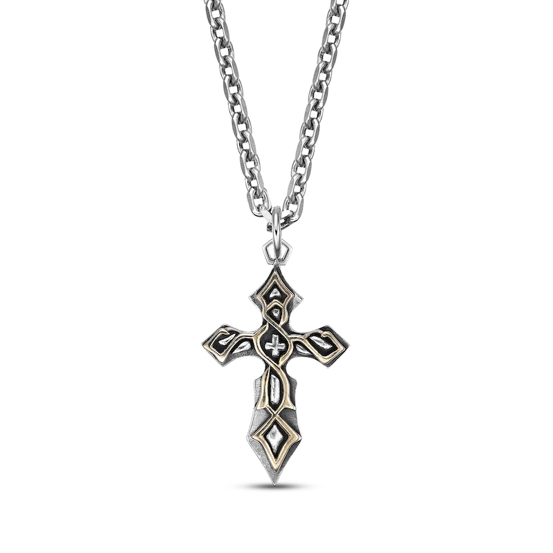 Main Image 1 of Men's Cross Necklace Sterling Silver & 14K Yellow Gold Plating 24&quot;