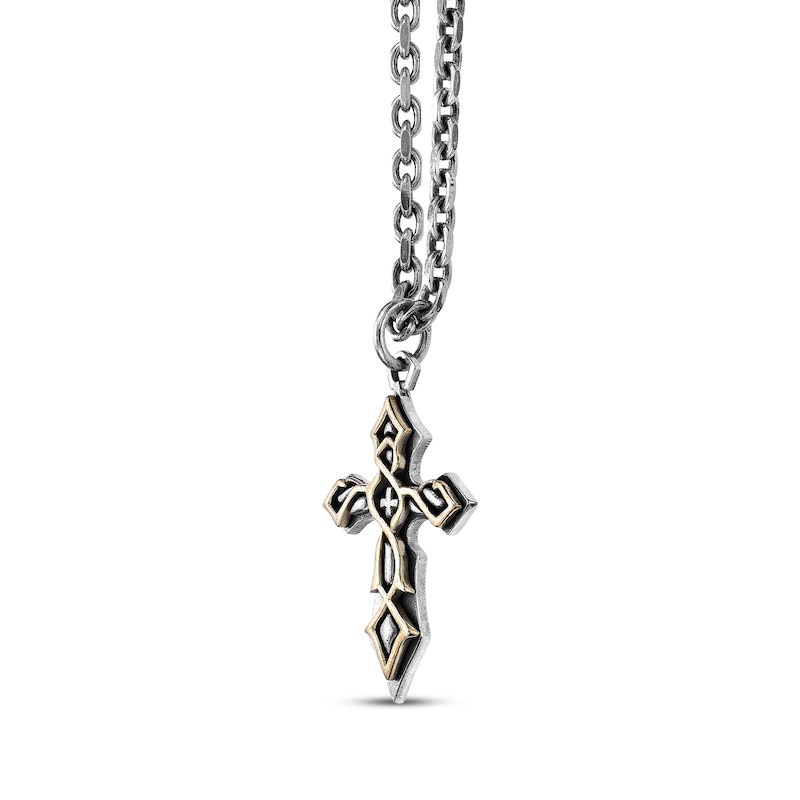 Main Image 2 of Men's Cross Necklace Sterling Silver & 14K Yellow Gold Plating 24&quot;