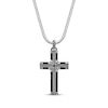 Thumbnail Image 1 of Men's Black Spinel & Leather Cross Necklace Sterling Silver 24&quot;