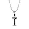 Thumbnail Image 2 of Men's Black Spinel & Leather Cross Necklace Sterling Silver 24&quot;