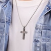 Thumbnail Image 5 of Men's Black Spinel & Leather Cross Necklace Sterling Silver 24&quot;