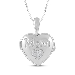 Diamond &quot;Mom&quot; Heart Locket 1/20 ct tw Sterling Silver 18&quot;
