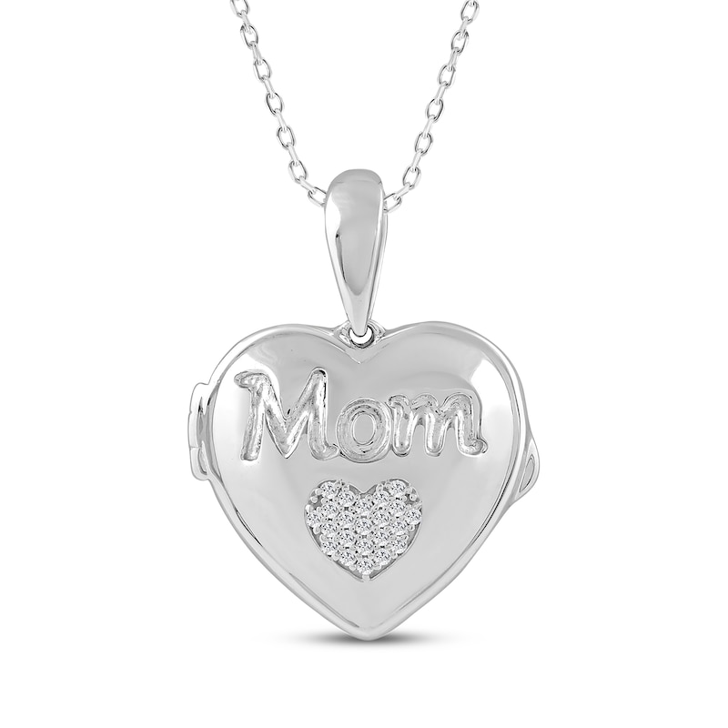 Main Image 1 of Diamond &quot;Mom&quot; Heart Locket 1/20 ct tw Sterling Silver 18&quot;