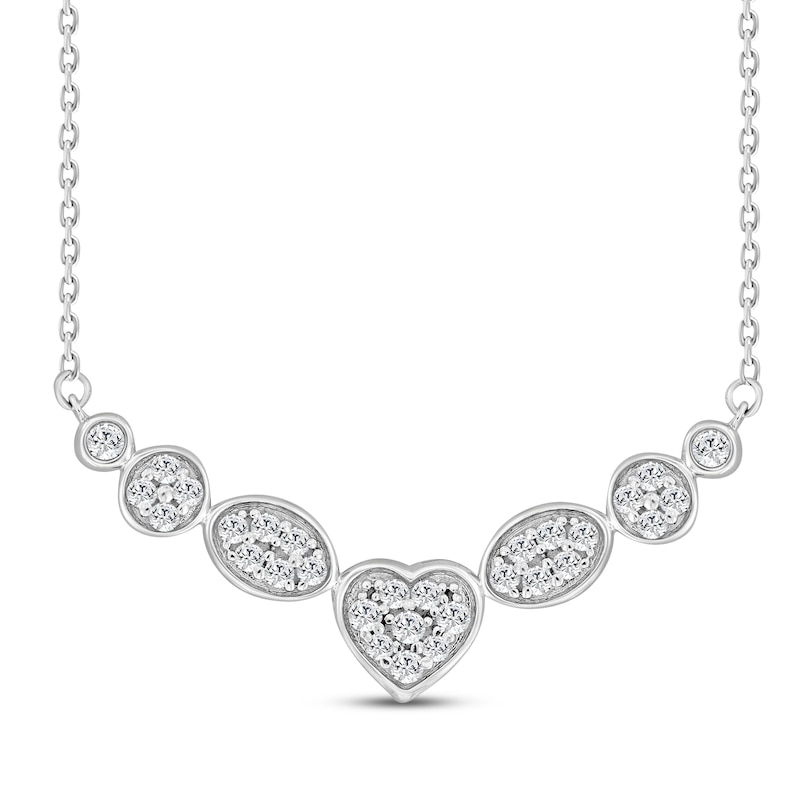 Main Image 1 of Multi-Diamond Chevron Heart Necklace 1/4 ct tw Sterling Silver 18&quot;