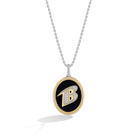 True Fans Baltimore Ravens 1/15 CT. T.W. Diamond and Oval Black Onyx Necklace in Sterling Silver and 10K Yellow Gold