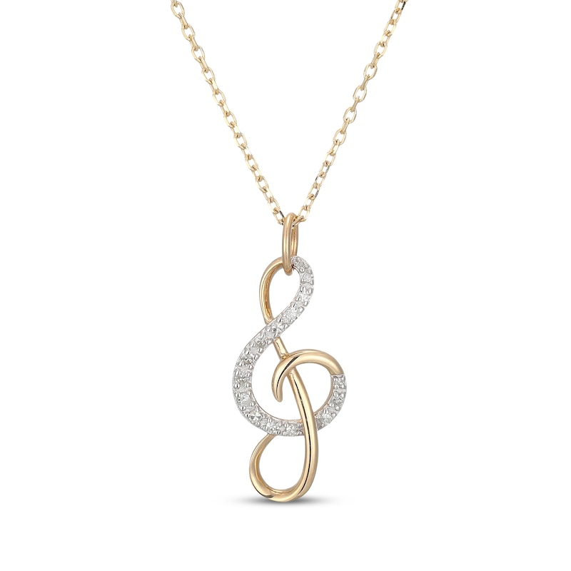 Main Image 1 of Diamond Treble Clef Necklace 1/10 ct tw 10K Yellow Gold 18&quot;