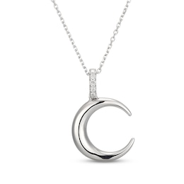 Diamond Crescent Moon Necklace 1/20 ct tw Sterling Silver 18&quot;