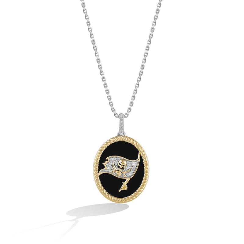 True Fans Tampa Bay Buccaneers 1/15 CT. T.W. Diamond and Oval Black Onyx Necklace in Sterling Silver and 10K Yellow Gold