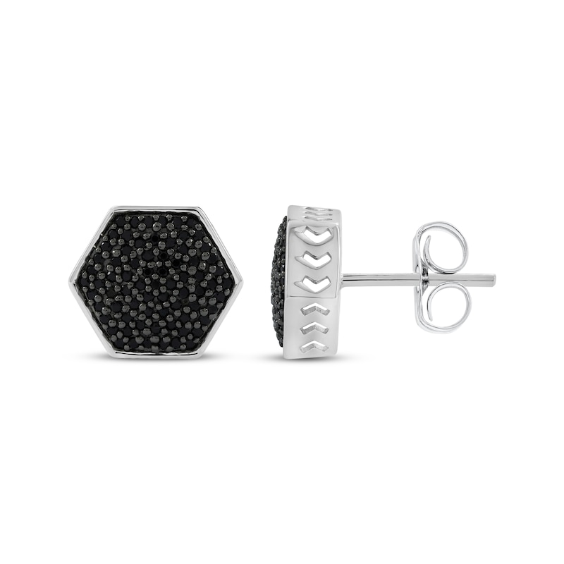 Main Image 1 of Men's Black Diamond Multi-Stone Hexagon Stud Earrings 1/2 ct tw 10K White Gold