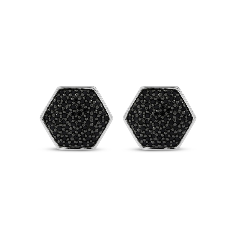 Main Image 2 of Men's Black Diamond Multi-Stone Hexagon Stud Earrings 1/2 ct tw 10K White Gold