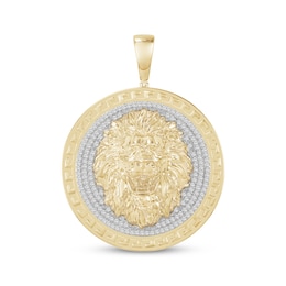 Men's Diamond Lion Circle Charm 1 ct tw 10K Yellow Gold