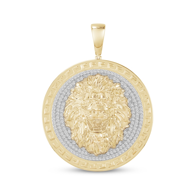 Main Image 1 of Men's Diamond Lion Circle Charm 1 ct tw 10K Yellow Gold