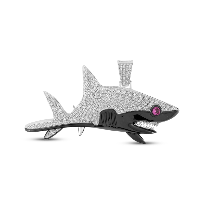 Main Image 1 of Men's Diamond & Pink Sapphire Shark Charm 3/4 ct tw 10K White Gold