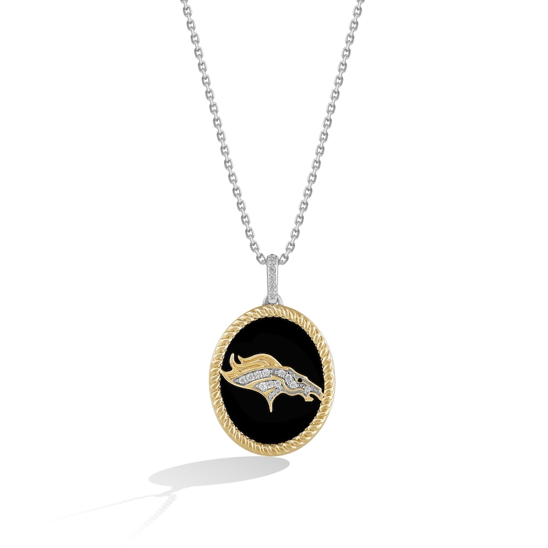 True Fans Denver Broncos 1/15 CT. T.W. Diamond and Oval Black Onyx Necklace in Sterling Silver and 10K Yellow Gold