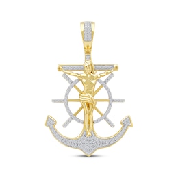Diamond Anchor & Ship Wheel Crucifix Charm 1/3 ct tw 10K Yellow Gold