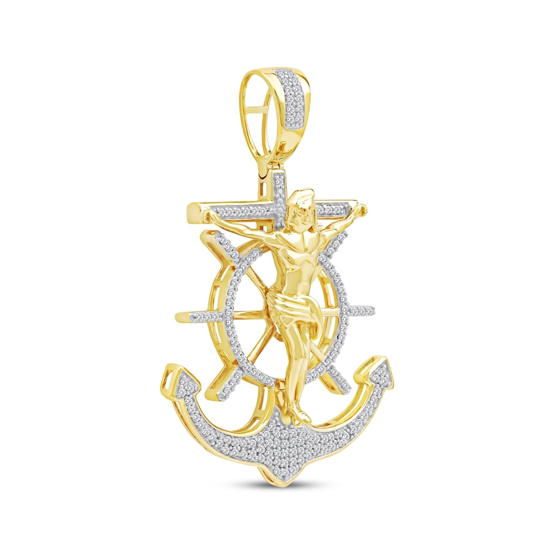 Diamond Anchor & Ship Wheel Crucifix Charm 1/3 ct tw 10K Yellow Gold