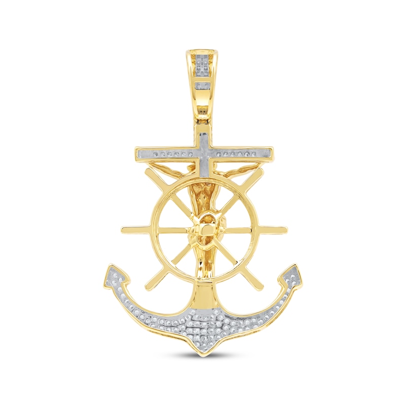 Diamond Anchor & Ship Wheel Crucifix Charm 1/3 ct tw 10K Yellow Gold