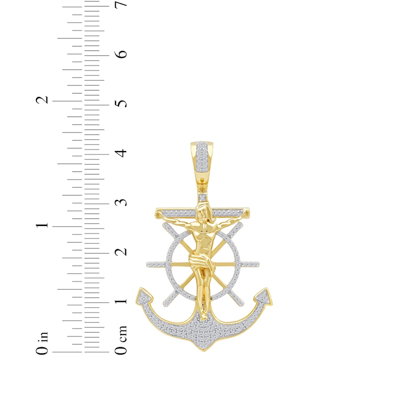 Diamond Anchor & Ship Wheel Crucifix Charm 1/3 ct tw 10K Yellow Gold