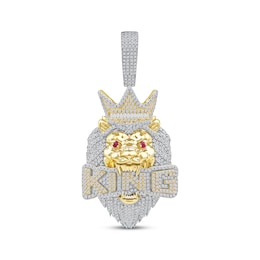 Diamond & Lab-Created Ruby &quot;King&quot; Lion Head Charm 2 ct tw 10K Yellow Gold