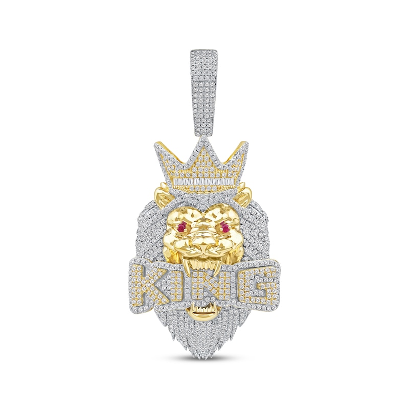 Main Image 1 of Diamond & Lab-Created Ruby &quot;King&quot; Lion Head Charm 2 ct tw 10K Yellow Gold