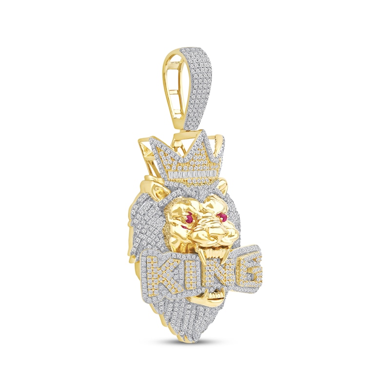 Main Image 2 of Diamond & Lab-Created Ruby &quot;King&quot; Lion Head Charm 2 ct tw 10K Yellow Gold