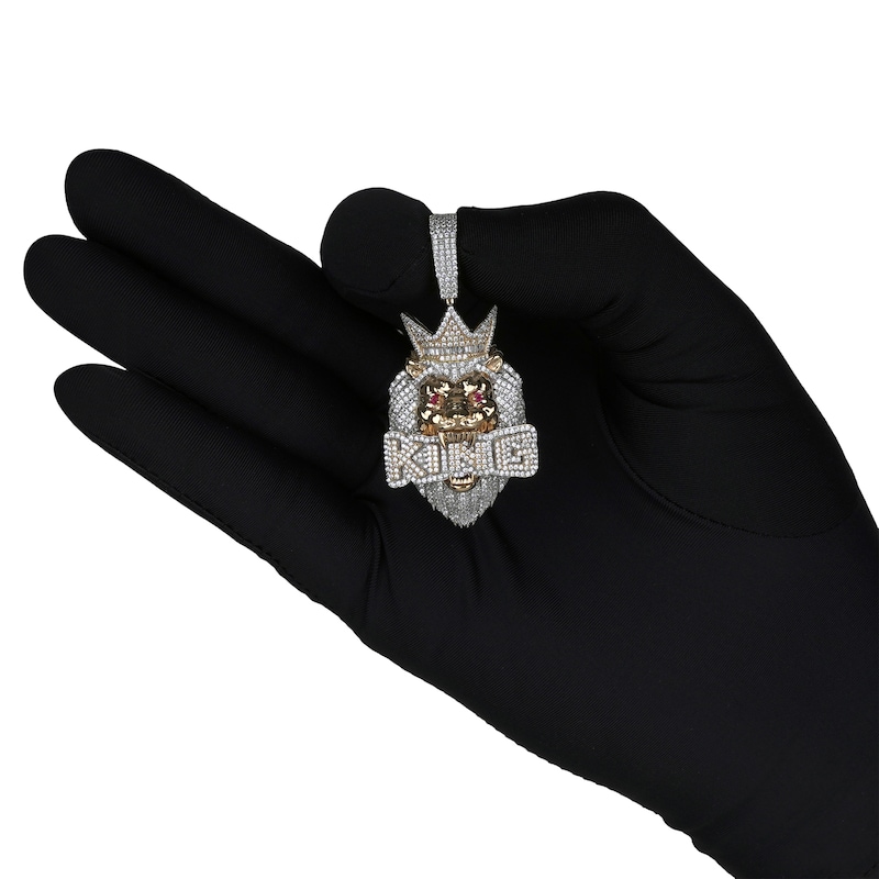 Main Image 4 of Diamond & Lab-Created Ruby &quot;King&quot; Lion Head Charm 2 ct tw 10K Yellow Gold