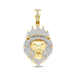 Diamond Lion Head with Crown Charm 1-1/4 ct tw 10K Yellow Gold