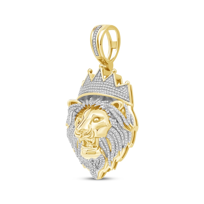 Diamond Lion Head with Crown Charm 1-1/4 ct tw 10K Yellow Gold