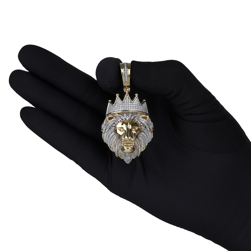 Diamond Lion Head with Crown Charm 1-1/4 ct tw 10K Yellow Gold