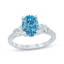 Monique Lhuillier Bliss Oval-Cut Blue & White Lab-Grown Diamond Engagement Ring 2 ct tw 18K White Gold