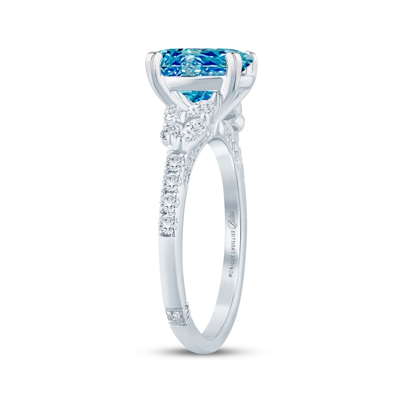 Monique Lhuillier Bliss Oval-Cut Blue & White  Lab-Grown diamond Engagement Ring 2 ct tw 18K White Gold