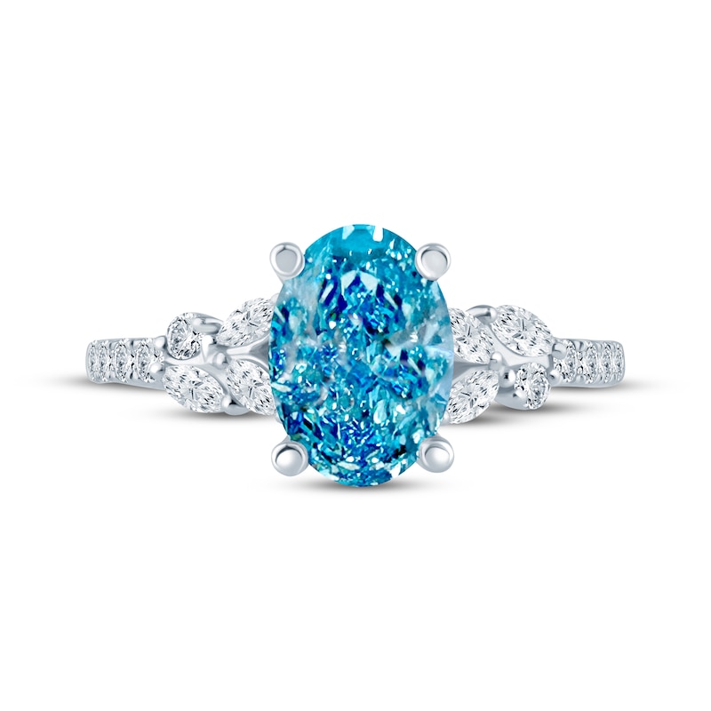 Monique Lhuillier Bliss Oval-Cut Blue & White Lab-Created Diamond Engagement Ring 2 ct tw 18K White Gold