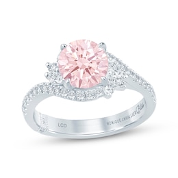 Monique Lhuillier Bliss Round-Cut Peach-Pink & White Lab-Grown Diamond Engagement Ring 1-1/2 ct tw 18K White Gold