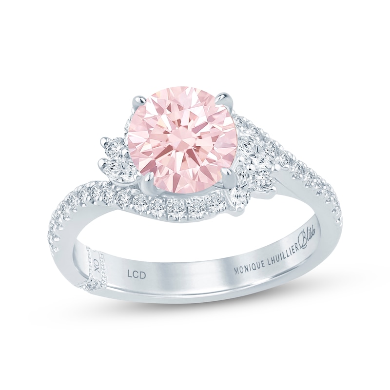 Monique Lhuillier Bliss Round-Cut Peach-Pink & White Lab-Grown Diamond Engagement Ring 1-1/2 ct tw 18K White Gold