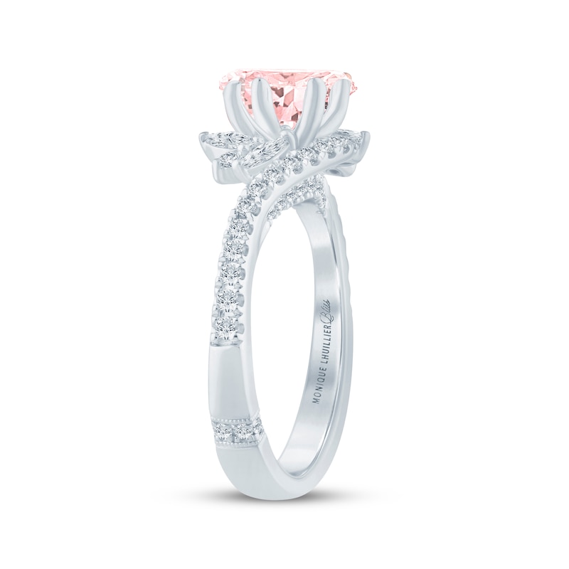 Monique Lhuillier Bliss Round-Cut Peach-Pink & White Lab-Created Diamond Engagement Ring 1-1/2 ct tw 18K White Gold